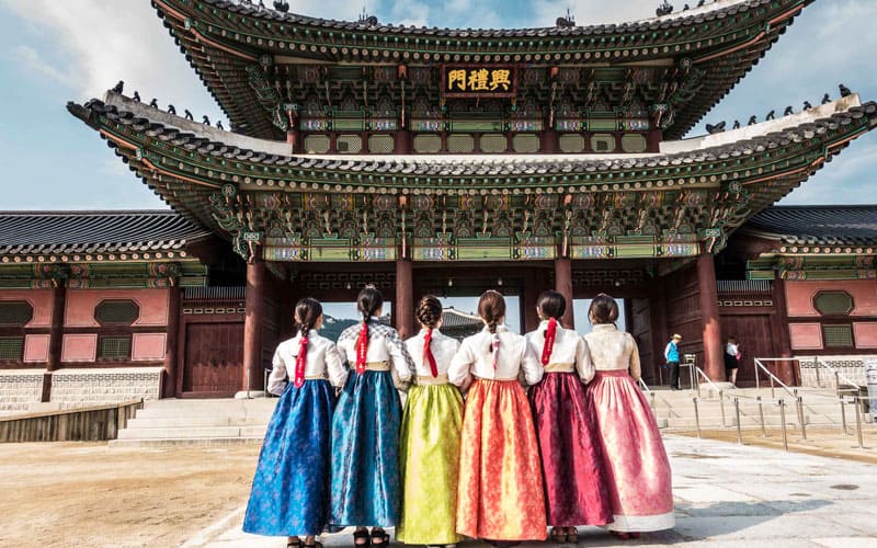 Women Wearing Traditional Korean Clothes Dress at Gyeongbokgung Palace